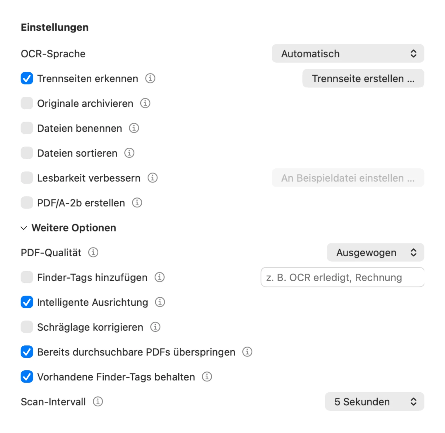 Einstellungen einer Ordnerüberwachung mit aufgeklappten weiteren Optionen