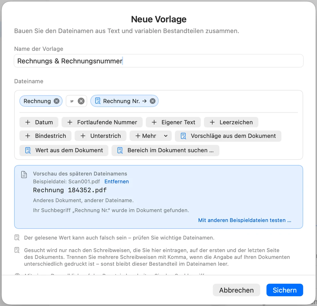 Fertige Vorlage aus Rechnung, Leerzeichen und Rechnung Nr. mit der Vorschau Rechnung 184352.pdf