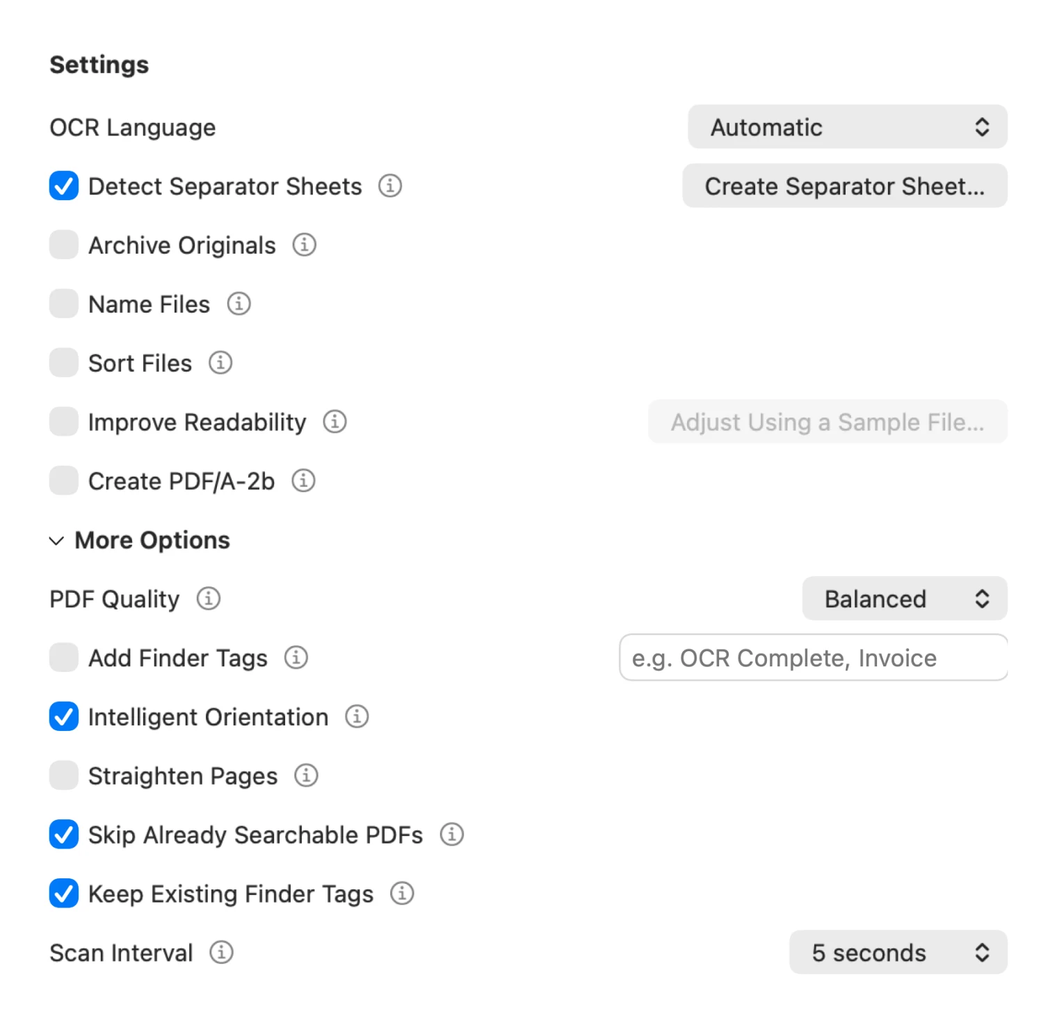 Settings of a hot folder with More Options expanded